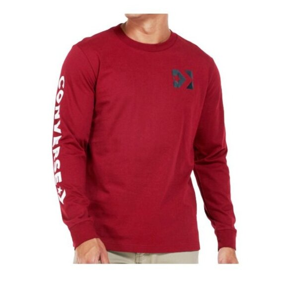 ⭐Converse Men Long Sleeve Tee Sz S Wordmark Brick Alley Burgundy Red Cotton New - Picture 1 of 7